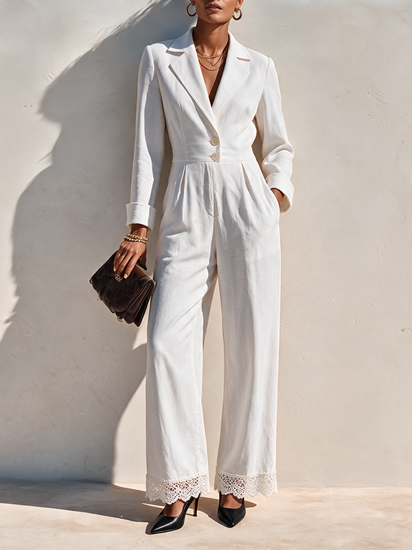 Women's Suit-Loop Lace Hem Cotton Blend Jumpsuit MDZ0338I8ZRK