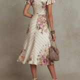 Alba | Elegant Floral Ruched Wrap Midi Dress