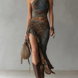 Elena | Bold One-Shoulder Printed Maxi Dress with Ruffled Slit