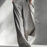 Women's Minimalist Linen Blend Gray Spaghetti-Strap Square-Neck Tie-Waist Wide-Leg Jumpsuit MDA2666L5AU