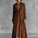 Women's Retro Color-Block Raglan-Sleeve Maxi Dress With Trim And Zip-Up Stand Collar MDZ2180H2WY