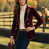 Casual Vintage Double-breasted Burgundy Velvet Blazer