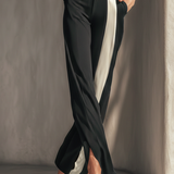Women's Black Strapless Jumpsuit With Contrast White Vertical Stripe & Side Pockets MDZ0336C7T