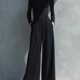 Women's Black Classic Knit Turtleneck Wide - Leg Jumpsuit MDA2133J5I