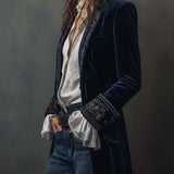 Women’s Vintage Navy Embroidered Longline Jacket