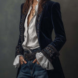 Women’s Vintage Navy Embroidered Longline Jacket