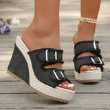 Elara Denim Wedge Sandals