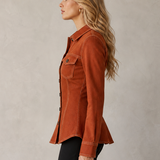 American Vintage Lapel-collar Button-front Contrast-stitch Slim-fit Denim Shirt Jacket