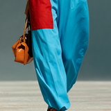 Women’s Blue Linen-Blend Sleeveless Jumpsuit With Red Patch Pockets & Half-Zip Stand Collar MDZ0982E4T