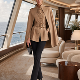 Women's Khaki Cape Jacket Belted Military Stand Collar Cape Coat