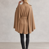 Women's Khaki Cape Jacket Belted Military Stand Collar Cape Coat