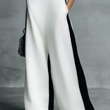 Women's Fashion Black and White Cotton Linen Color Block Thin Strap Jumpsuit MDZ0528B0BA