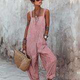 Women's Minimalist Striped Loose-Fit Square-Neck Sleeveless Jumpsuit MDZ1052D7Y