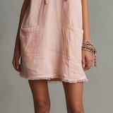 Women's Minimalist Linen-Blend Mini Dress — Hooded, Sleeveless, Raw Hem MDZ2961D3Y