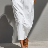 Women's White 100% Cotton Maxi Shirt Dress With Half-Zip Collar & Rolled Sleeves, Timeless Casual Everyday Dress MDZ0779E4LYL