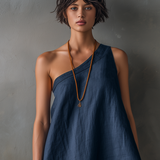 Women's Minimalist Linen-Blend One-Shoulder Sleeveless Mini Dress With Frayed Hem MDZ2597E0Y