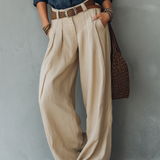 Women's Casual Khaki Cotton-Linen Trousers (Belt Not Included)  MDZ2693E6LXY
