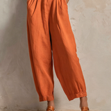 Women's Minimalist Cotton-Linen Jumpsuit With Belt — Wide-Leg Trousers And Mid-Length Sleeves MDZ2965E9ZJW