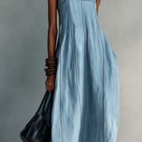 Women's Casual Blue Cotton-linen Sleeveless Camisole Maxi Dress MDZ1660F0LXY