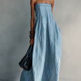 Women's Casual Blue Cotton-linen Sleeveless Camisole Maxi Dress MDZ1660F0LXY