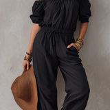 Women's Casual Black Woven Off-Shoulder Sleeveless Jumpsuit MDZ1751F1LXY