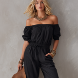 Women's Casual Black Woven Off-Shoulder Sleeveless Jumpsuit MDZ1751F1LXY