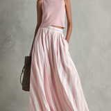 Women's Casual Pink Stretch-knit Sleeveless Round-neck Top Paired With A Woven Pink Printed Maxi Skirt MDZ0986G3LXY