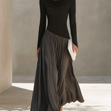 Women's Minimalist Two-Tone Color-Block Maxi Dress With Drape Neckline