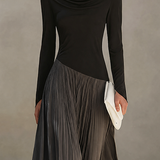 Women's Minimalist Two-Tone Color-Block Maxi Dress With Drape Neckline