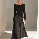 Women's Minimalist Two-Tone Color-Block Maxi Dress With Drape Neckline