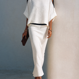 Women's Linen-Blend Batwing-Sleeve Top And Midi Skirt Two-Piece Set