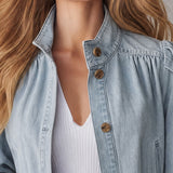Casual Retro Blue Stand-up Collar Single-breasted Denim Jacket