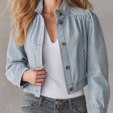 Casual Retro Blue Stand-up Collar Single-breasted Denim Jacket