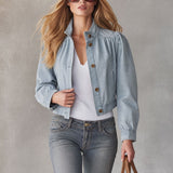 Casual Retro Blue Stand-up Collar Single-breasted Denim Jacket