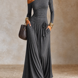 Women's Asymmetric Off‑Shoulder Long Sleeve Vacation Maxi Dress MDZ1183H4LYL