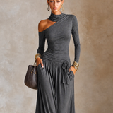 Women's Asymmetric Off‑Shoulder Long Sleeve Vacation Maxi Dress MDZ1183H4LYL