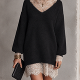 Women's Lace Trim Elegant Knit Mini Dress