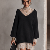Women's Lace Trim Elegant Knit Mini Dress