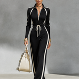 Women's Waist‑Tracked Sporty Striped Zip Collar Jumpsuit MDZ1256H1LYL