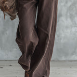 Casual Retro Brown Multi-pocket Denim Overalls