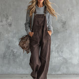 Casual Retro Brown Multi-pocket Denim Overalls