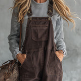 Casual Retro Brown Multi-pocket Denim Overalls
