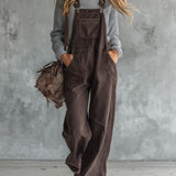 Casual Retro Brown Multi-pocket Denim Overalls