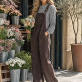 Casual Retro Brown Multi-pocket Denim Overalls
