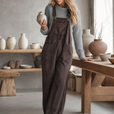 Casual Retro Brown Multi-pocket Denim Overalls