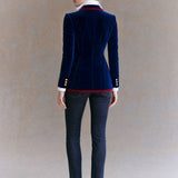 Casual Retro Color-blocked Royal Blue Velvet Blazer