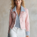 American Vintage Striped Lapel-panel Cropped Slim-fit Denim Blazer