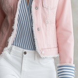American Vintage Striped Lapel-panel Cropped Slim-fit Denim Blazer