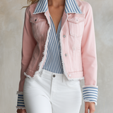 American Vintage Striped Lapel-panel Cropped Slim-fit Denim Blazer