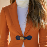 Fashionable Retro PU Buckle Webbing Orange Blazer